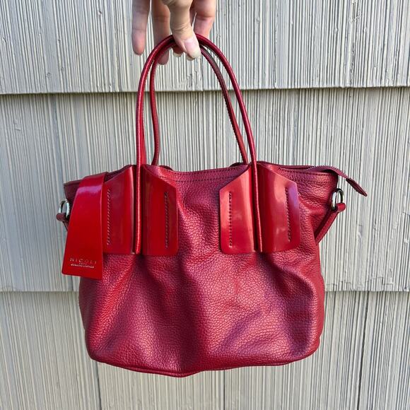 Nicoli 1975 Red Genuine Leather Double Strap Crossbody Handbag - Picture 1 of 9